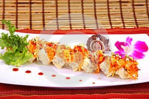 Sushi roll combo with salmon tuna, and soy bean paper